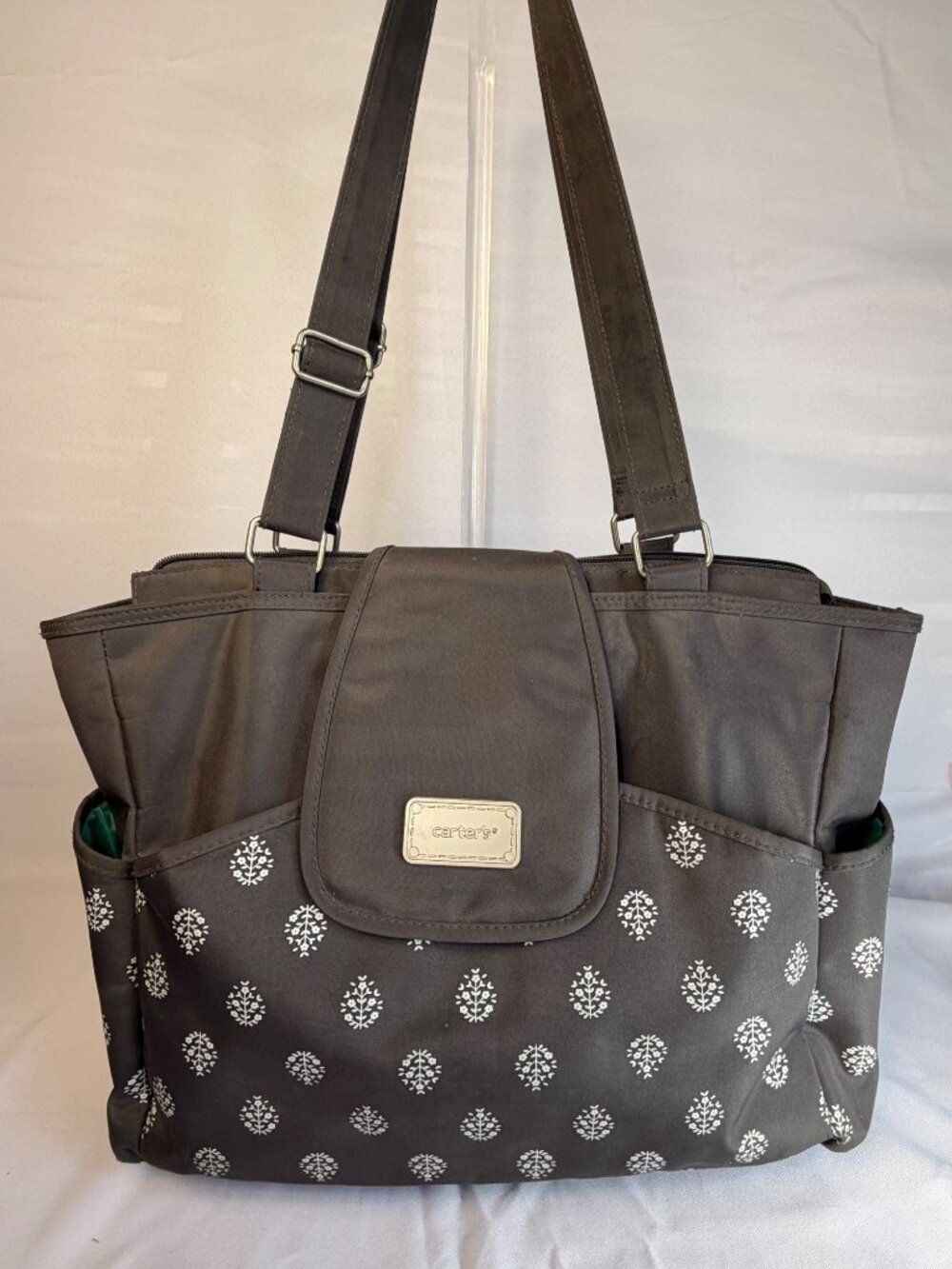 Carter's Diaper Bag Tote Shoulder Purse Black Floral Print Baby Travel Organizer